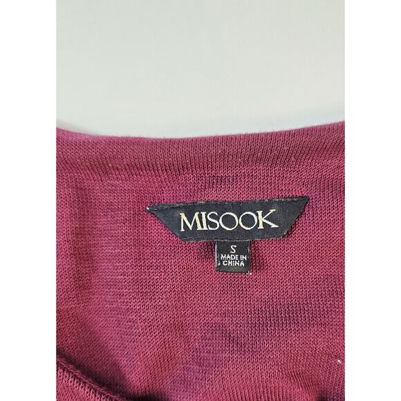 Misook burgandy red S knit open cardigan tunic length vintage business casual - Picture 4 of 9